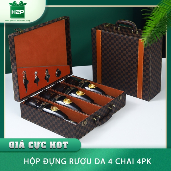 HỘP RƯỢU DA 4 CHAI HDRD-53